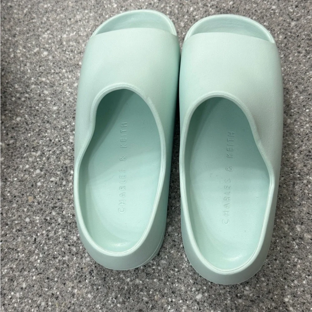Charles & Keith Pale Blue Slide Platform Sandals